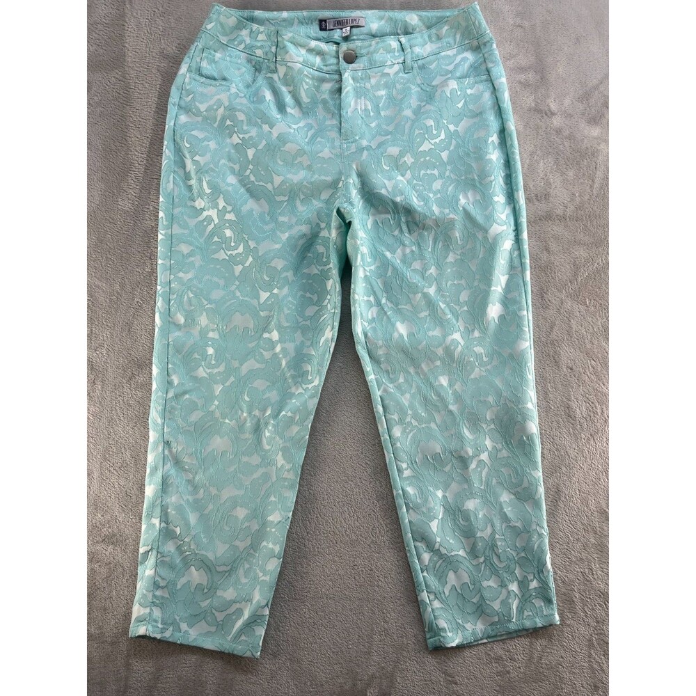 JENNIFER LOPEZ Cropped Pants Womens Size 6 Turquoise Pockets Front Zipper